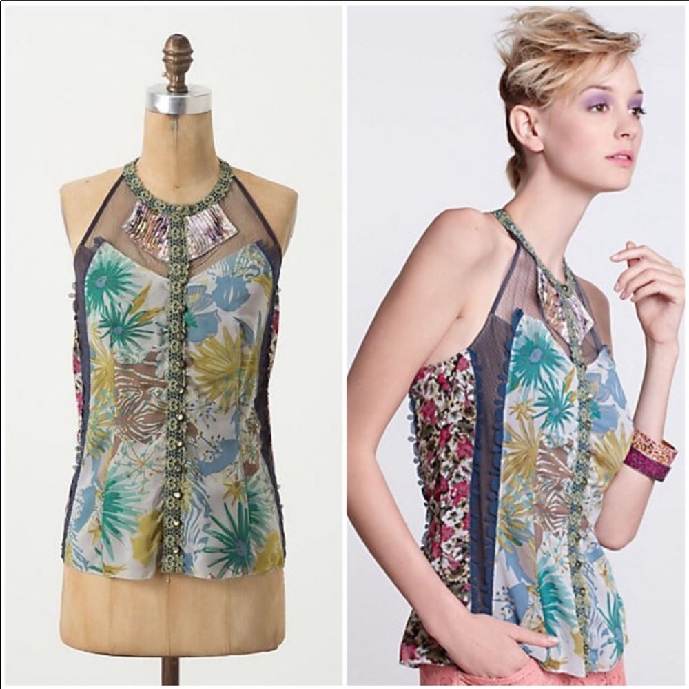 Anthropologie Multicolor Floral Halter Top